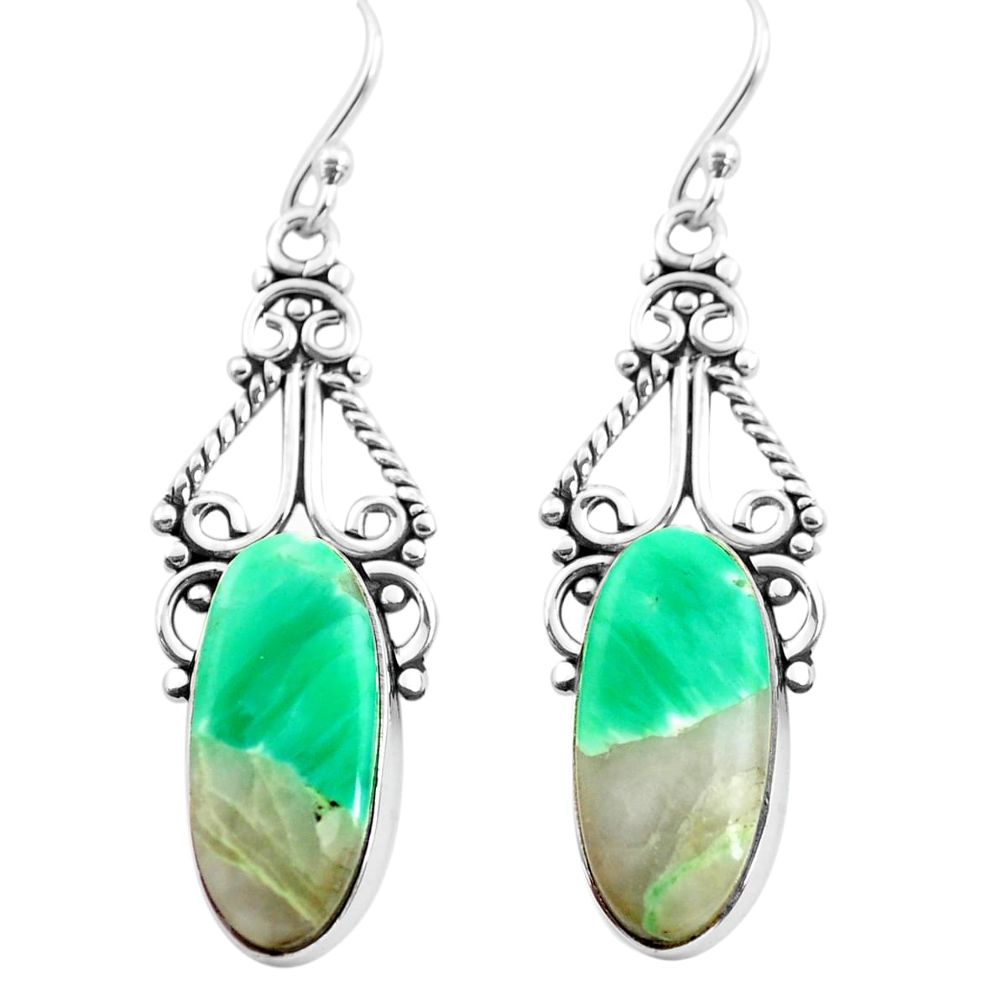 925 sterling silver 14.47cts natural green variscite dangle earrings p72628