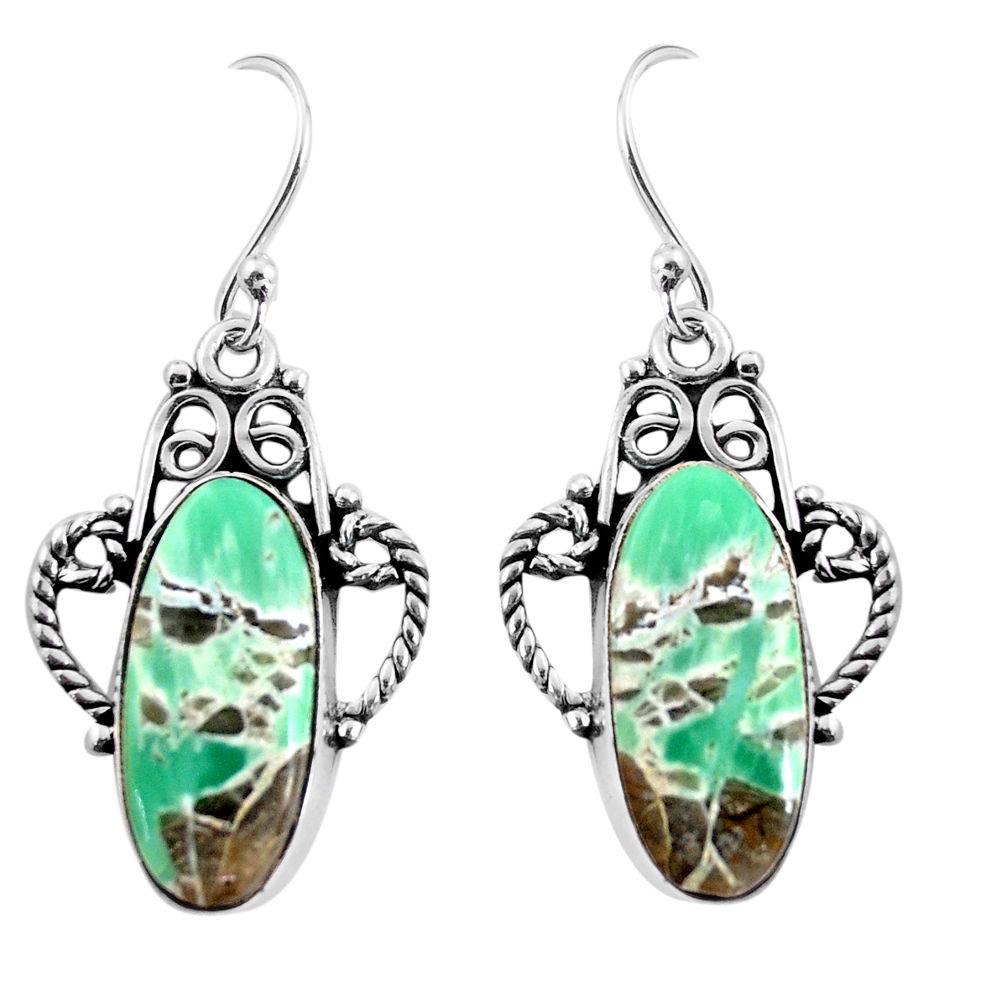 925 sterling silver 13.27cts natural green variscite dangle earrings p91924