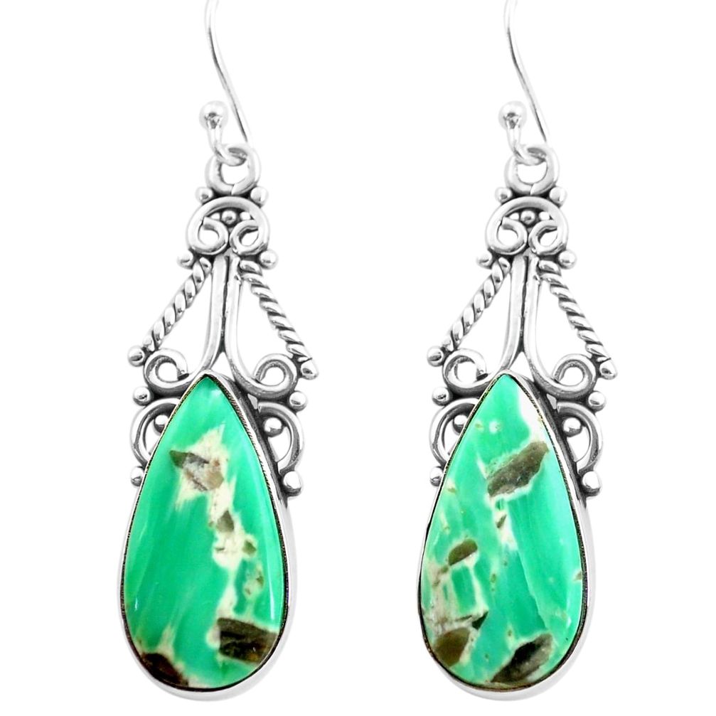 925 sterling silver 14.40cts natural green variscite pear dangle earrings p72626