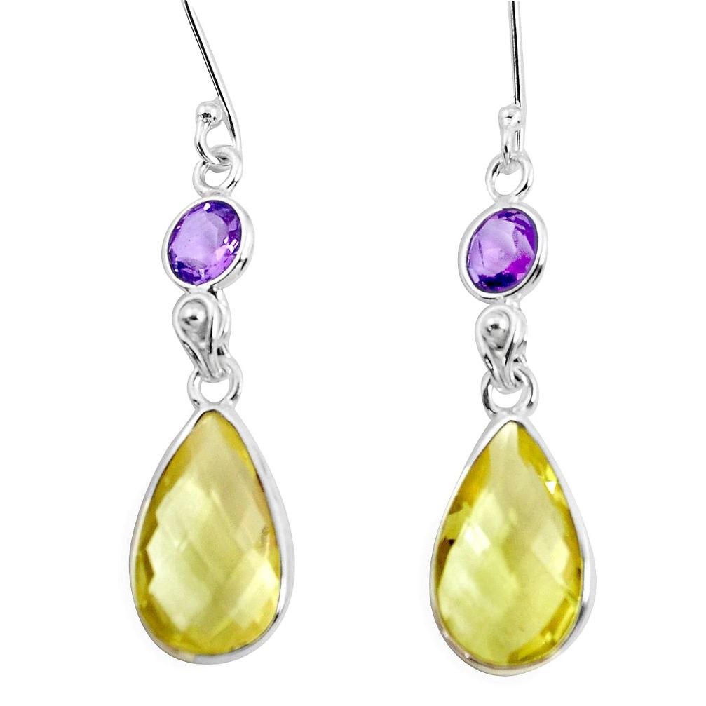 925 sterling silver 14.30cts natural lemon topaz amethyst dangle earrings p47994