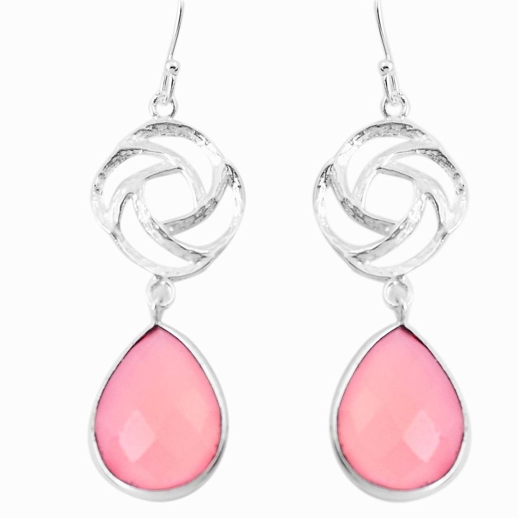 925 sterling silver 19.68cts natural pink chalcedony dangle earrings p43700