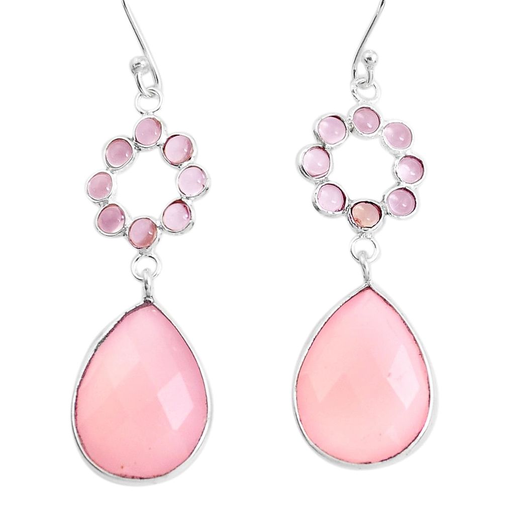 925 sterling silver 18.39cts natural pink chalcedony dangle earrings p43716