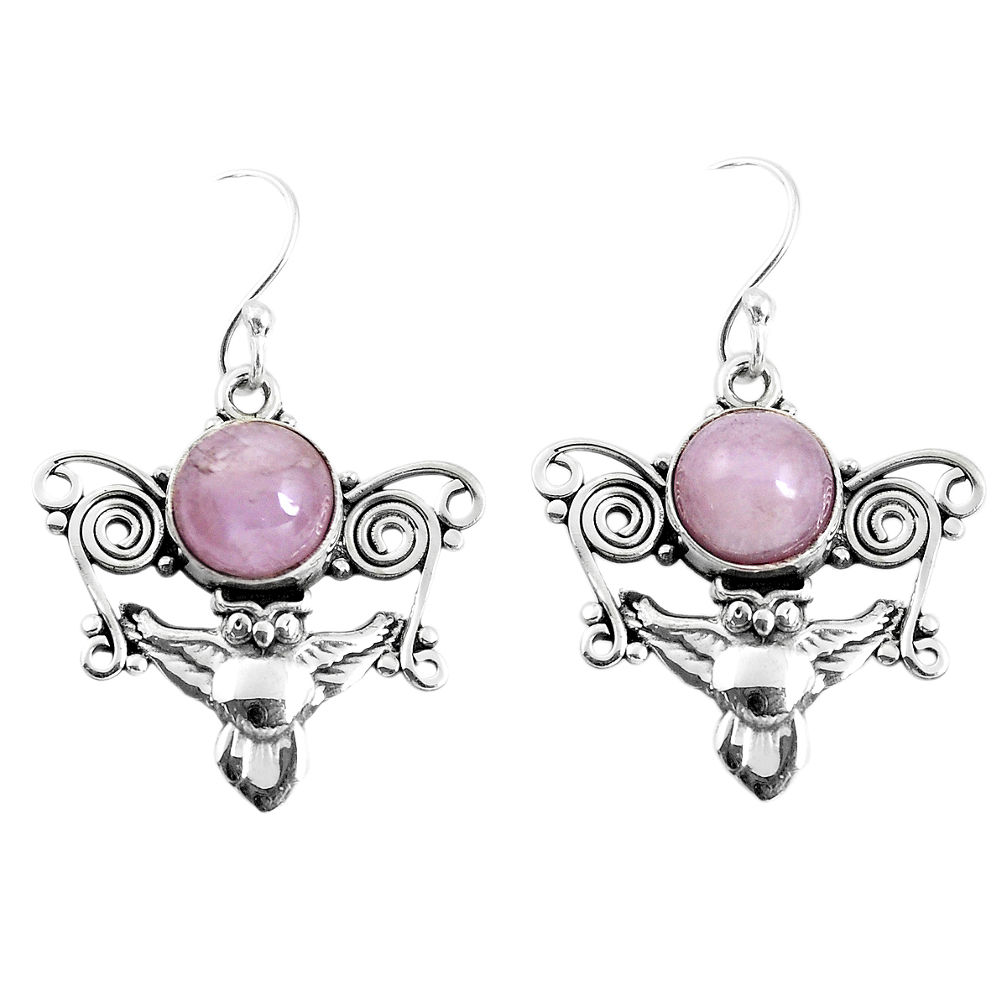 925 sterling silver 6.31cts natural pink kunzite owl earrings jewelry p52079