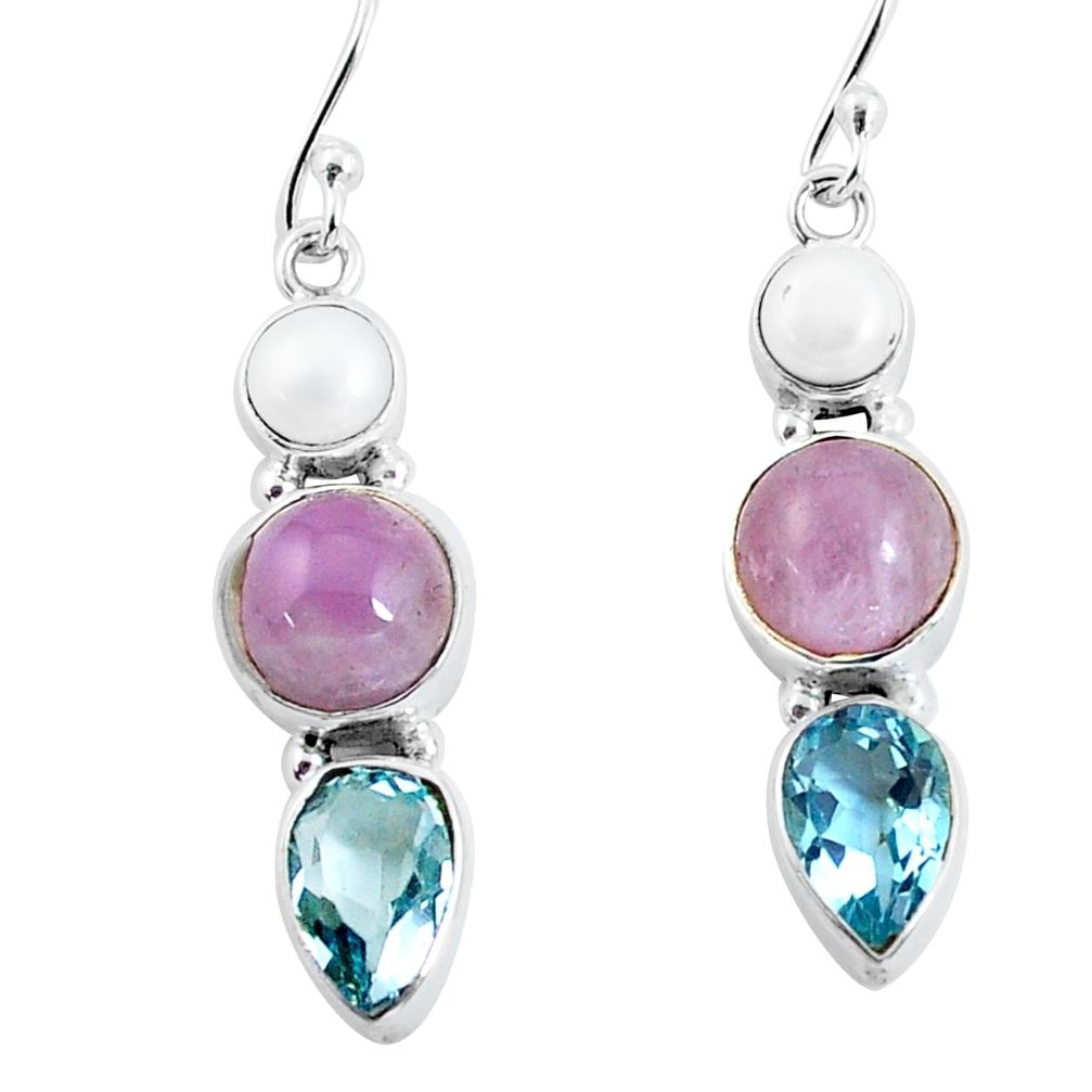 925 sterling silver 12.03cts natural pink kunzite topaz dangle earrings p57345