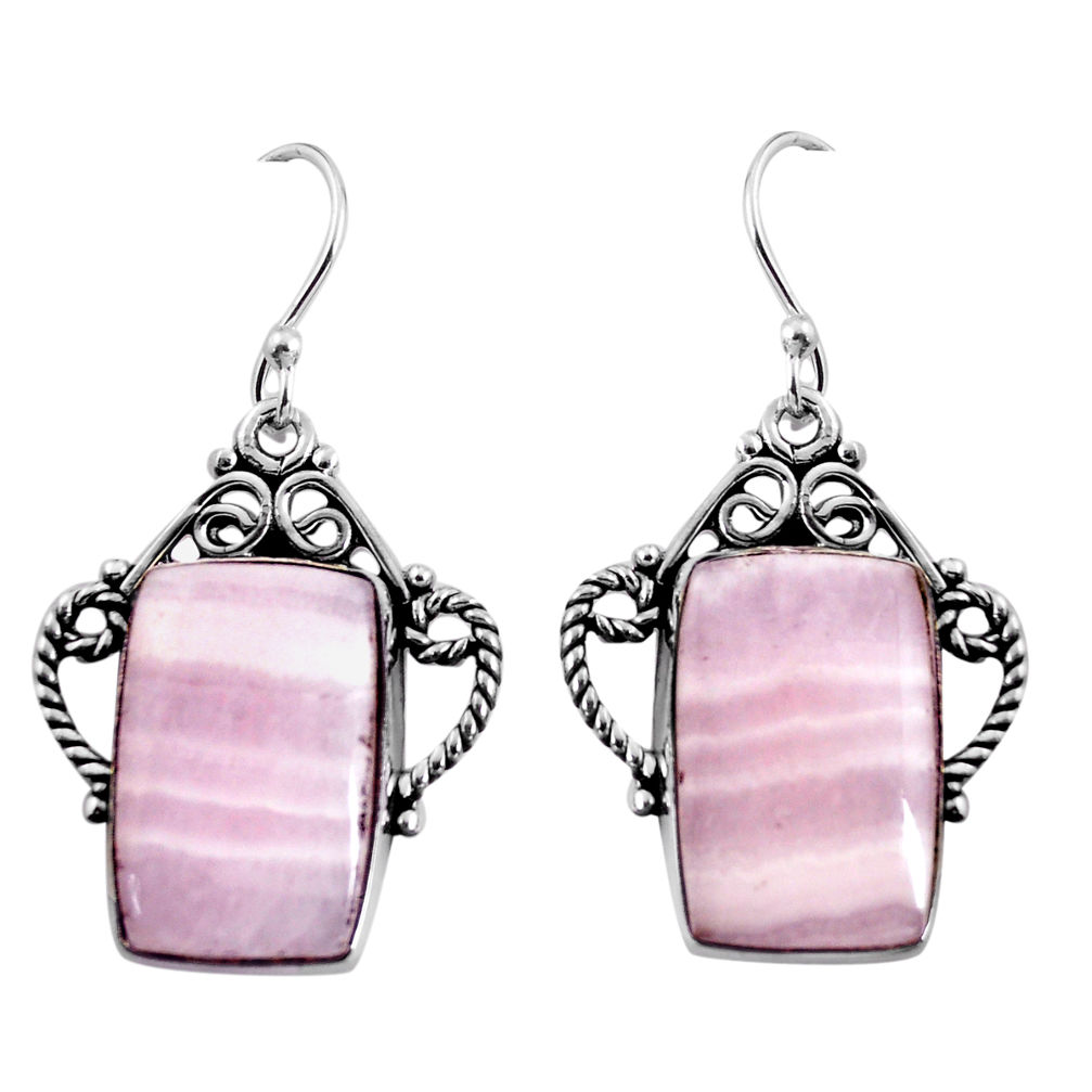 925 sterling silver 17.20cts natural pink lace agate dangle earrings p91974