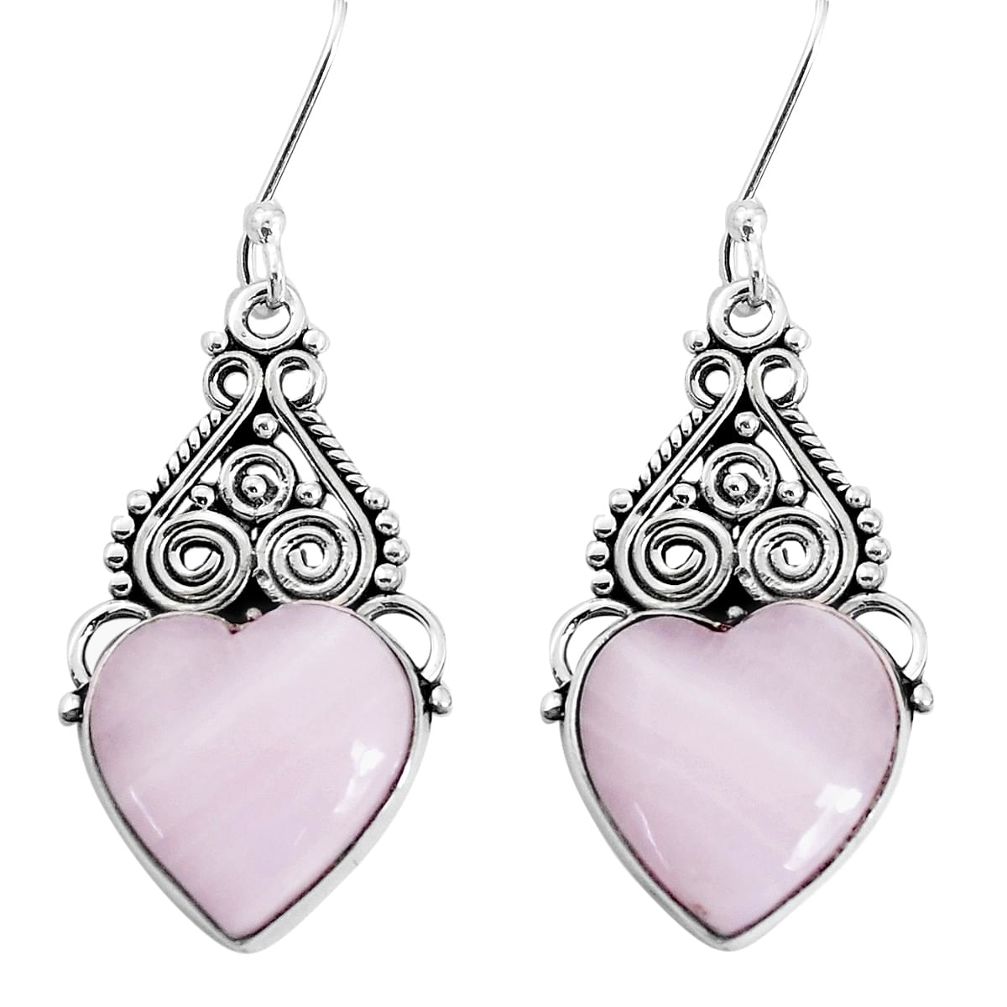 925 sterling silver 13.71cts natural pink lace agate heart earrings p34912