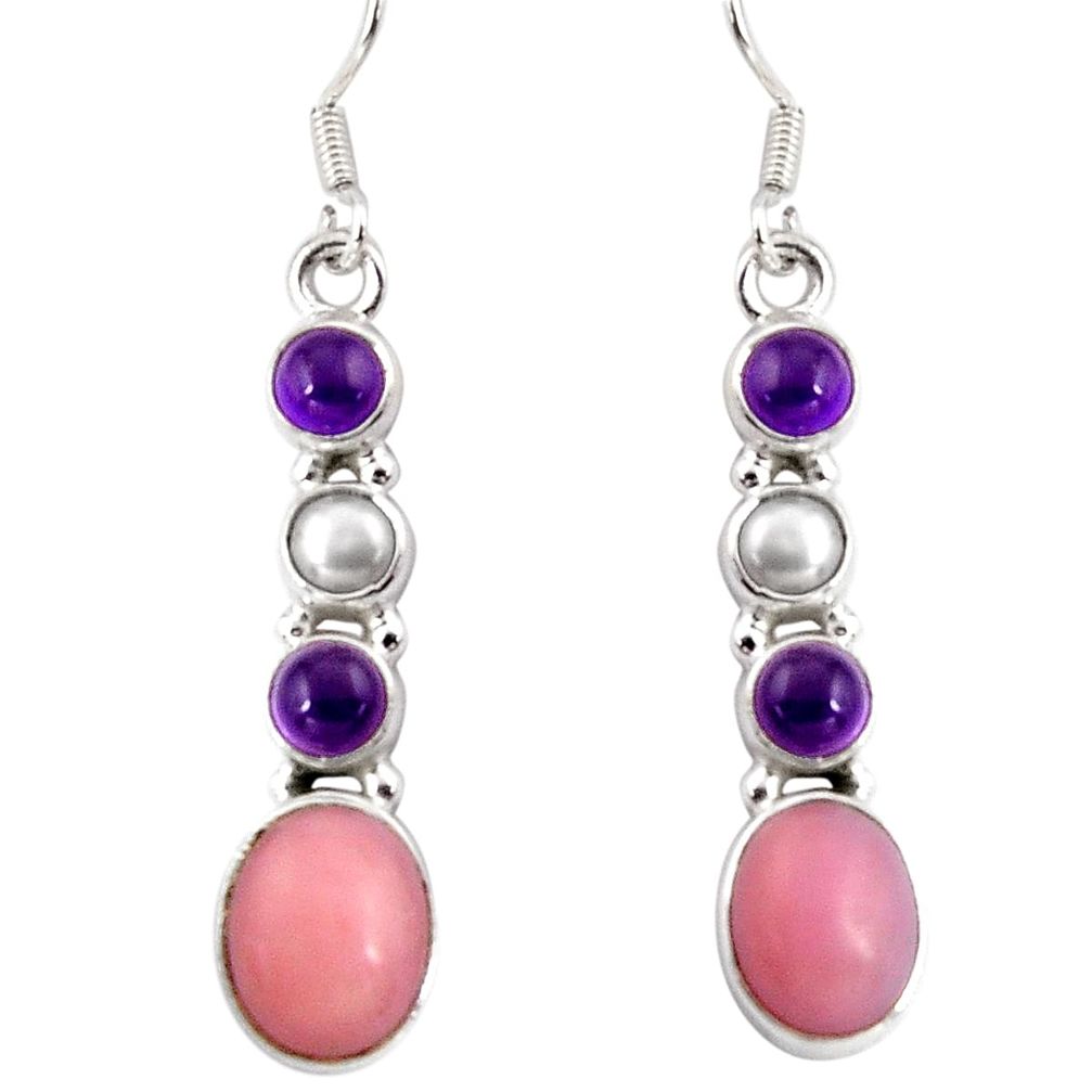 925 sterling silver 14.12cts natural pink opal amethyst dangle earrings d32350