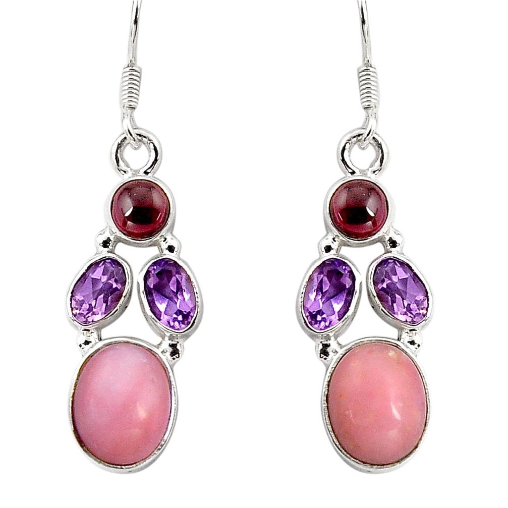 925 sterling silver 13.71cts natural pink opal amethyst dangle earrings d32353