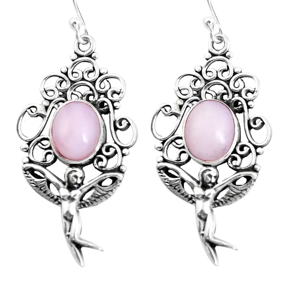 925 sterling silver 6.73cts natural pink opal angel wings fairy earrings p52007