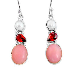 925 sterling silver 10.29cts natural pink opal garnet dangle earrings p57371