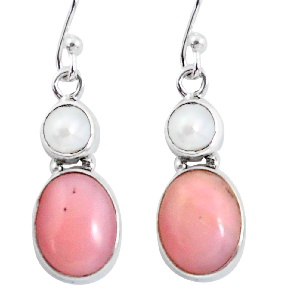 925 sterling silver 7.97cts natural pink opal white pearl dangle earrings p57553