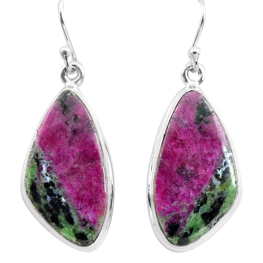 925 sterling silver 25.00cts natural pink ruby zoisite dangle earrings p72732