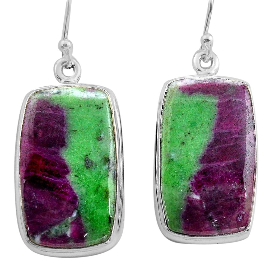 925 sterling silver 29.35cts natural pink ruby zoisite dangle earrings p88732