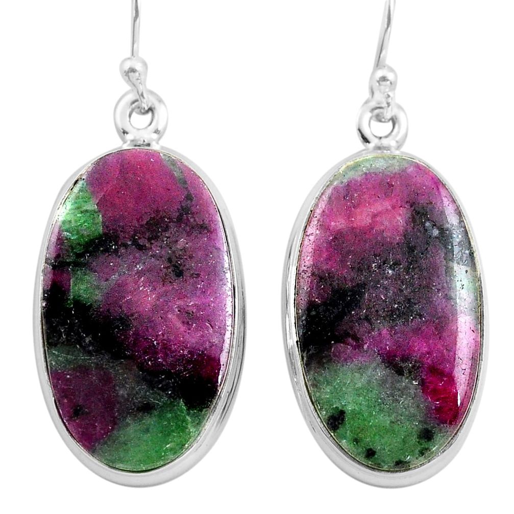 925 sterling silver 26.65cts natural pink ruby zoisite dangle earrings p88738