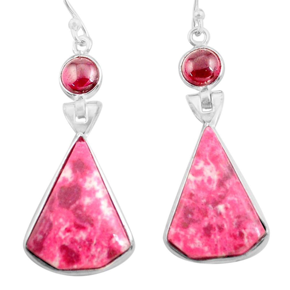 925 sterling silver 20.34cts natural pink thulite garnet dangle earrings p78594