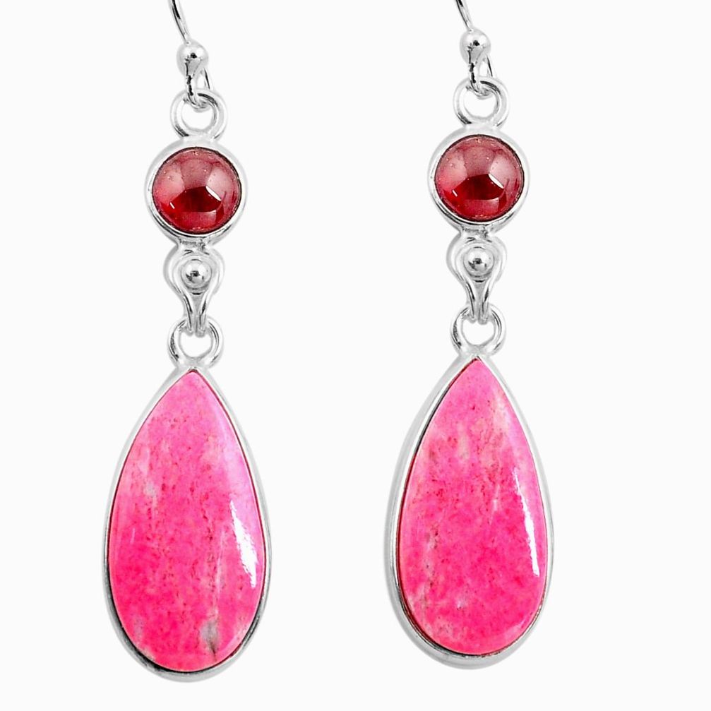 925 sterling silver 19.18cts natural pink thulite garnet dangle earrings p78597
