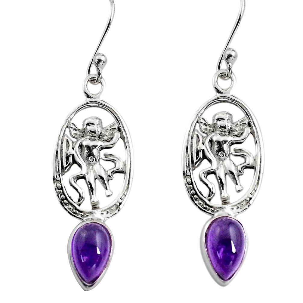 925 sterling silver 4.22cts natural purple amethyst angel earrings p84956