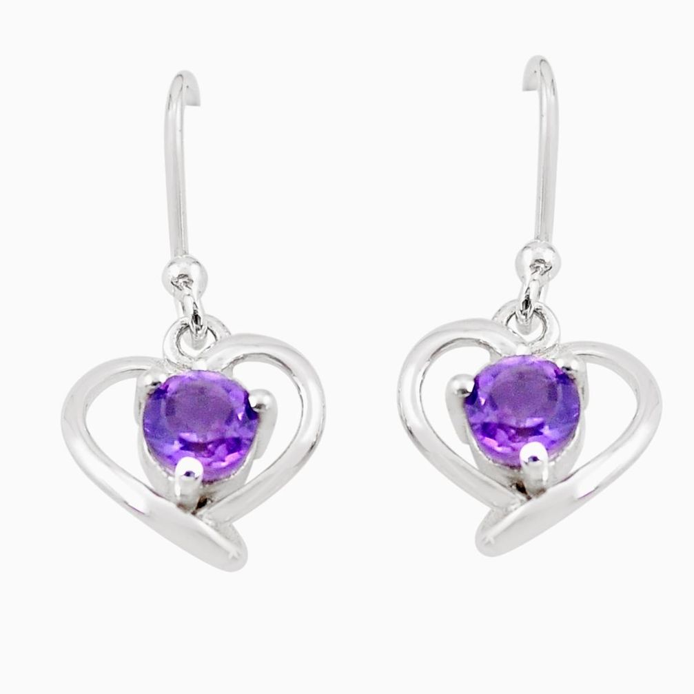 925 sterling silver 2.23cts natural purple amethyst dangle heart earrings p62436