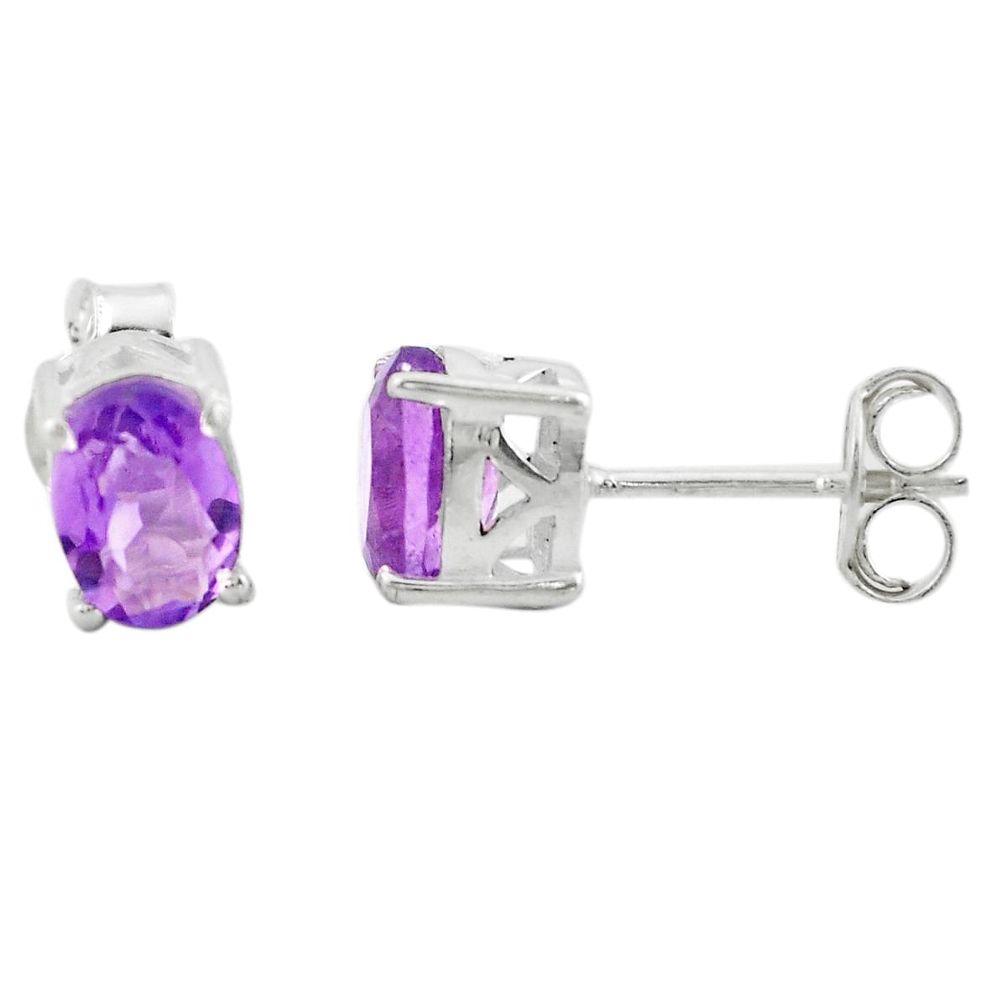 925 sterling silver 3.34cts natural purple amethyst stud earrings jewelry p74703