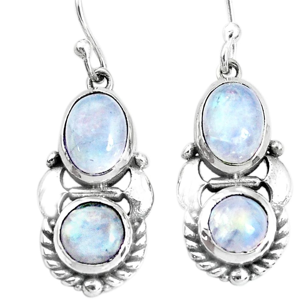 925 sterling silver 6.31cts natural rainbow moonstone dangle earrings p34489