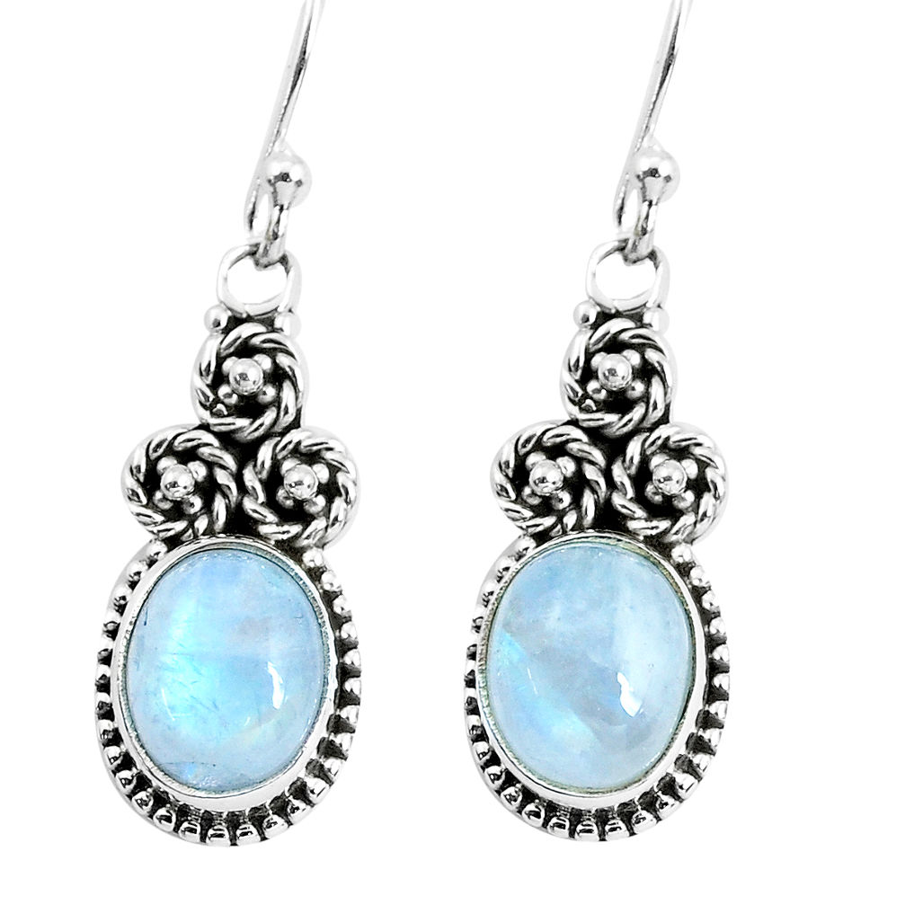 925 sterling silver 6.83cts natural rainbow moonstone dangle earrings p52958