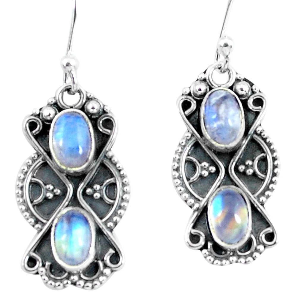 925 sterling silver 4.22cts natural rainbow moonstone dangle earrings p60040