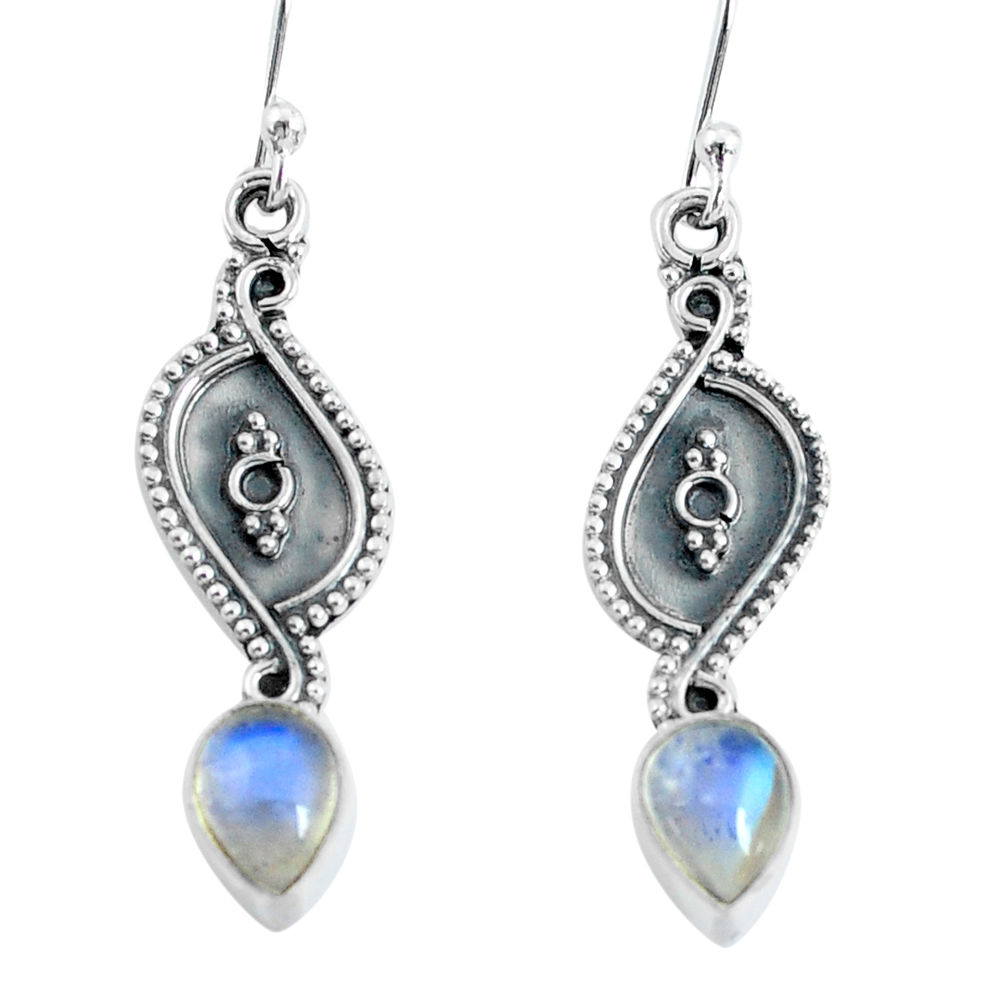 925 sterling silver 3.22cts natural rainbow moonstone dangle earrings p60198