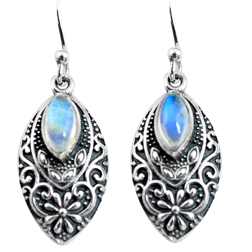 925 sterling silver 3.84cts natural rainbow moonstone dangle earrings p63948