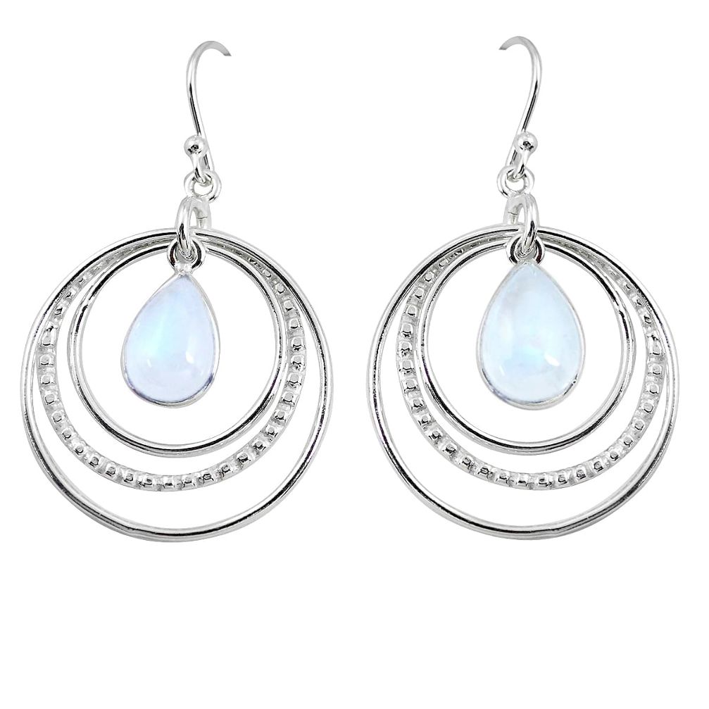 925 sterling silver 6.18cts natural rainbow moonstone dangle earrings p64763