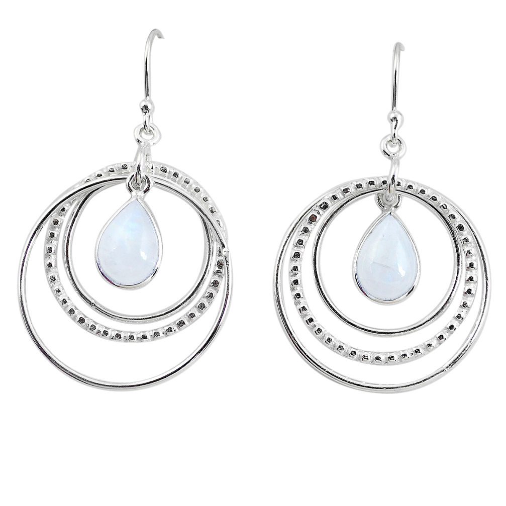 925 sterling silver 6.39cts natural rainbow moonstone dangle earrings p64777