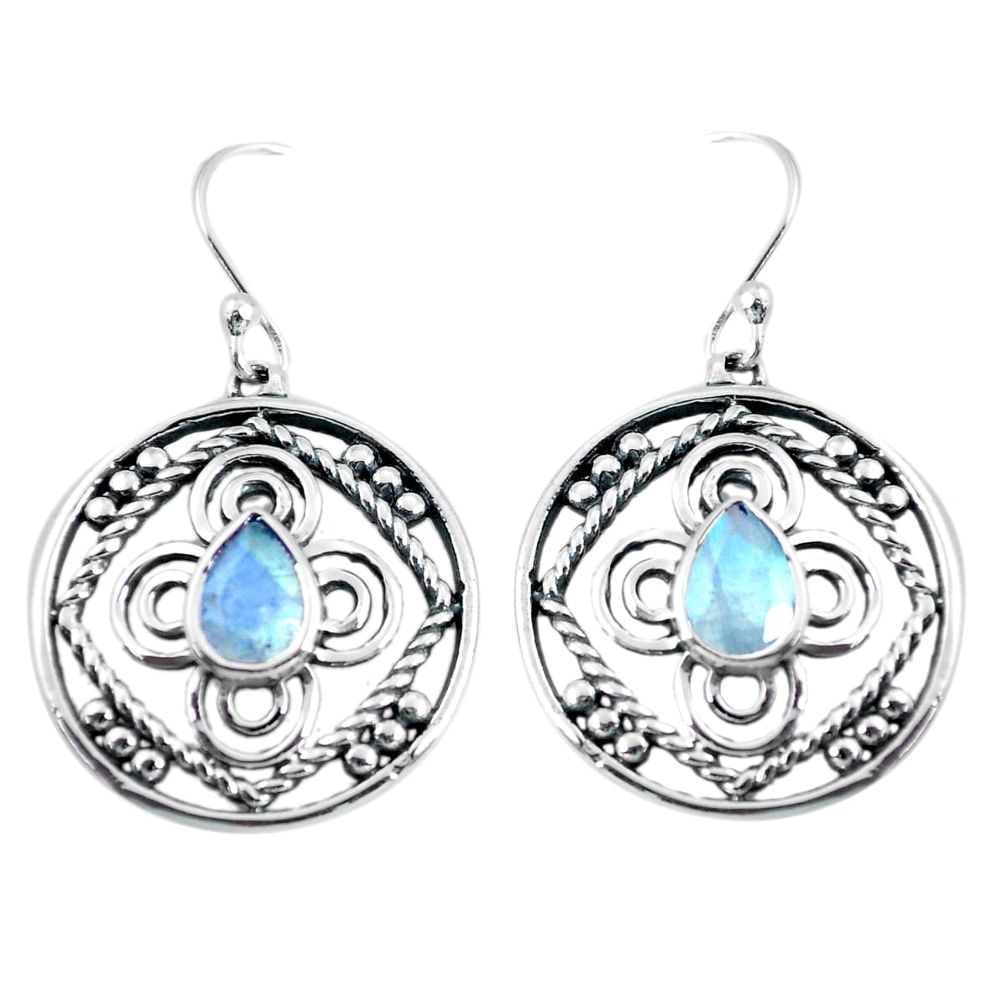 925 sterling silver 3.75cts natural rainbow moonstone dangle earrings p64836