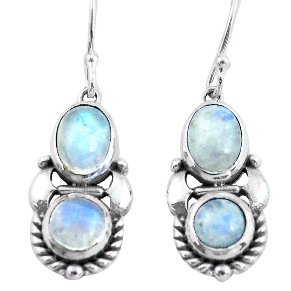 925 sterling silver 6.36cts natural rainbow moonstone dangle earrings p64998