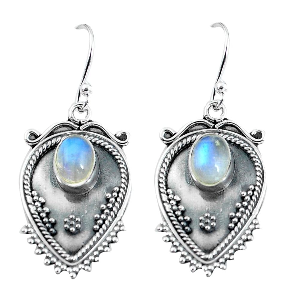 925 sterling silver 3.21cts natural rainbow moonstone dangle earrings p67988