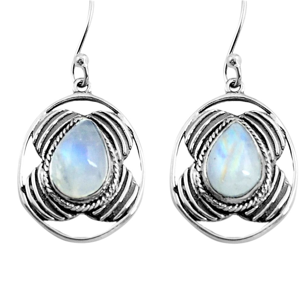 925 sterling silver 6.56cts natural rainbow moonstone dangle earrings p77578