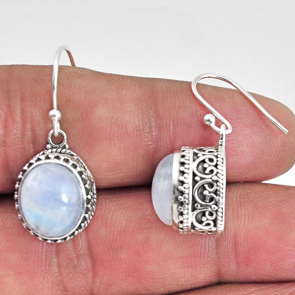 925 sterling silver 9.64cts natural rainbow moonstone dangle earrings p89764