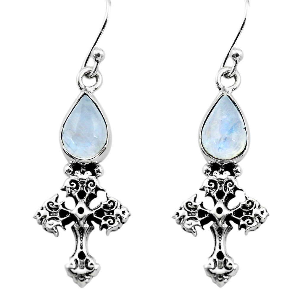 925 sterling silver 4.64cts natural rainbow moonstone holy cross earrings p80490