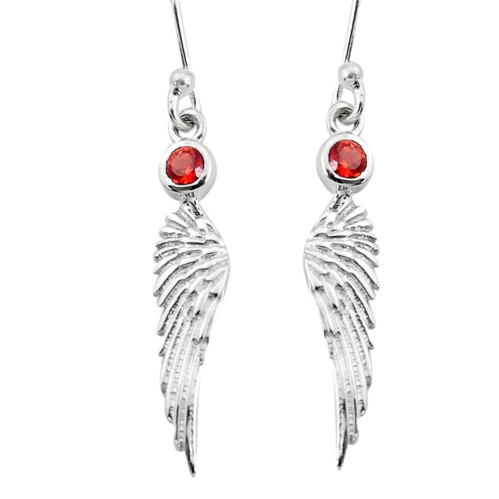 925 sterling silver 1.01cts natural red garnet dangle angel wing earrings p36816