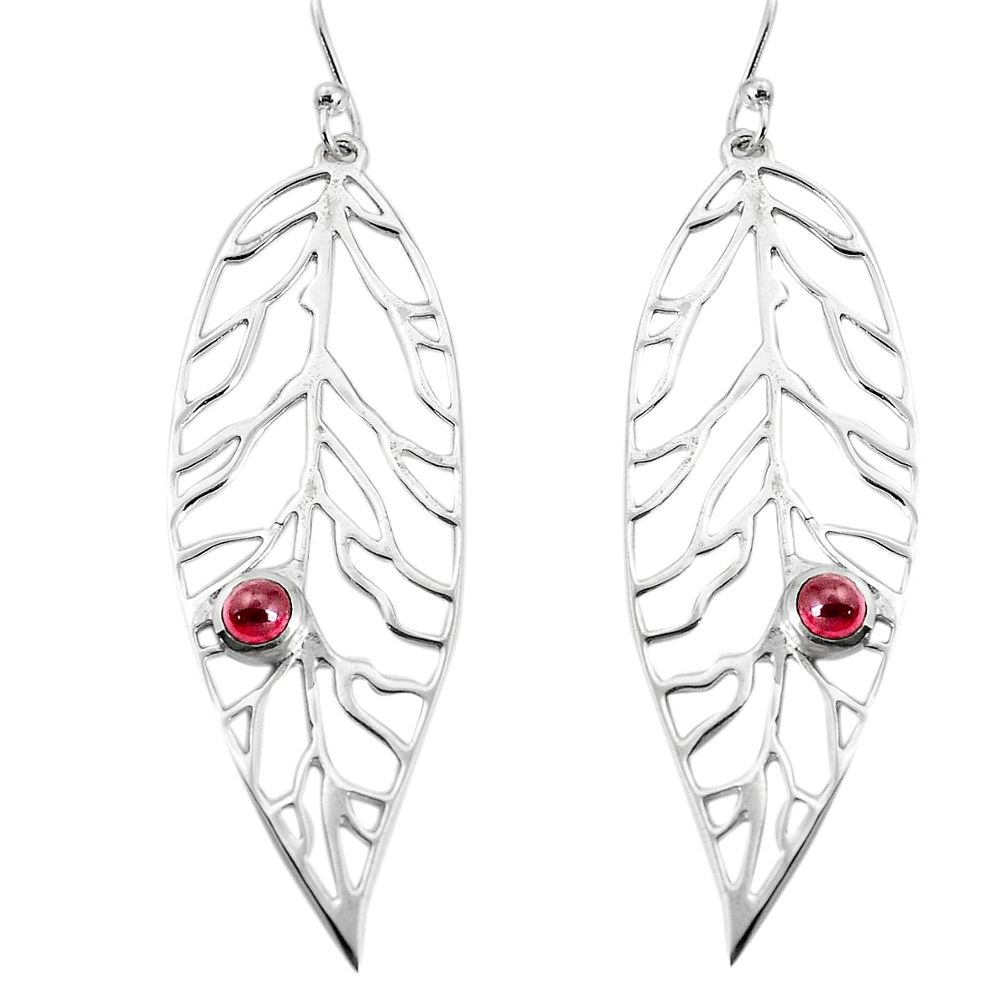 925 sterling silver 1.00cts natural red garnet deltoid leaf earrings p36747