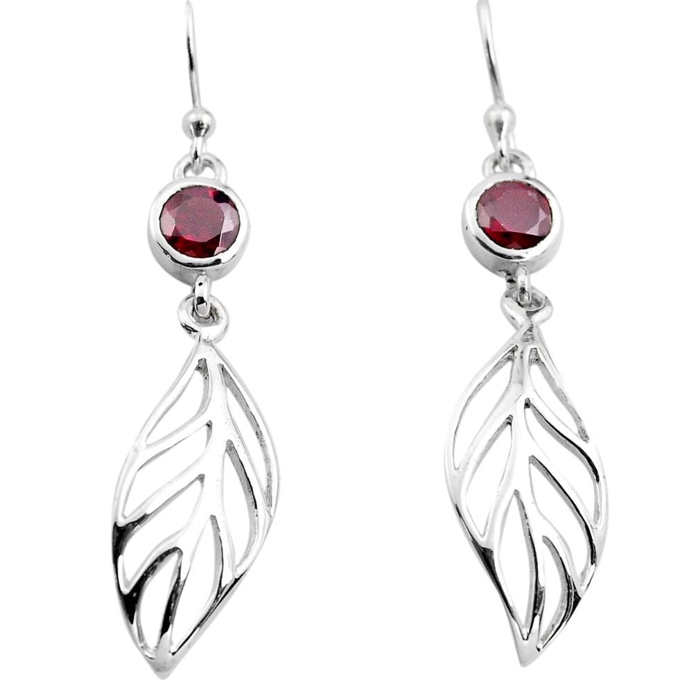 925 sterling silver 1.96cts natural red garnet deltoid leaf earrings p84147