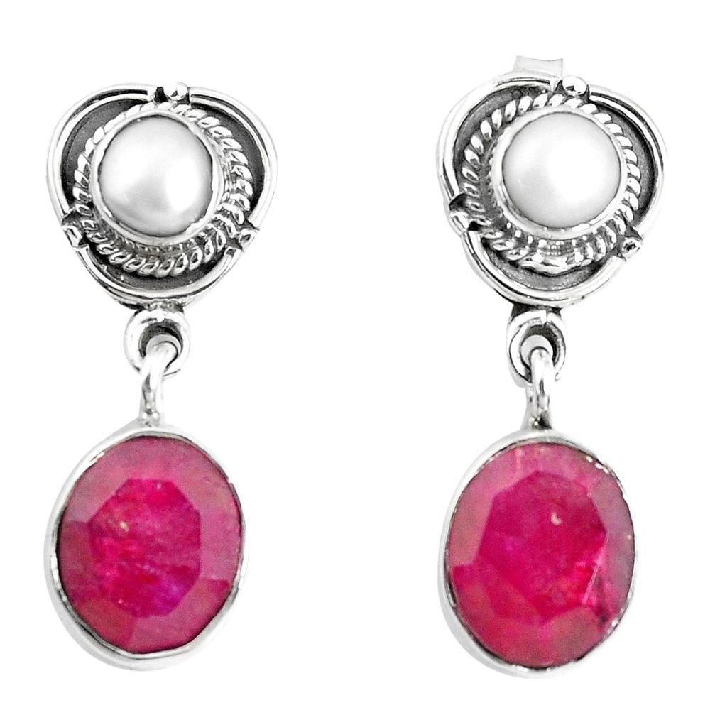 925 sterling silver 12.04cts natural red ruby pearl dangle earrings p51536