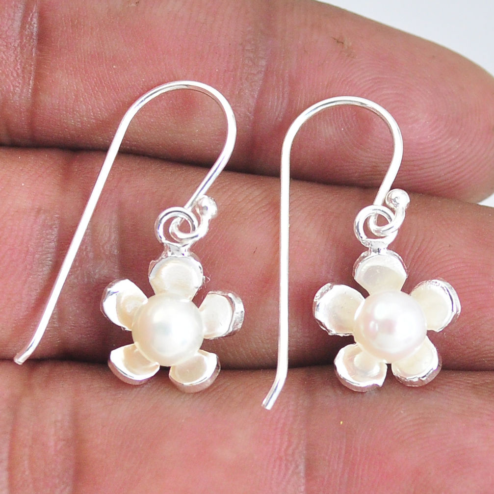 925 sterling silver 2.09cts natural white pearl dangle earrings jewelry c2871