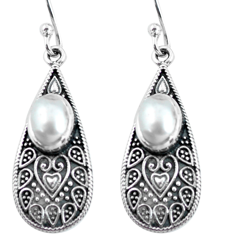 925 sterling silver 4.02cts natural white pearl dangle earrings jewelry p63957