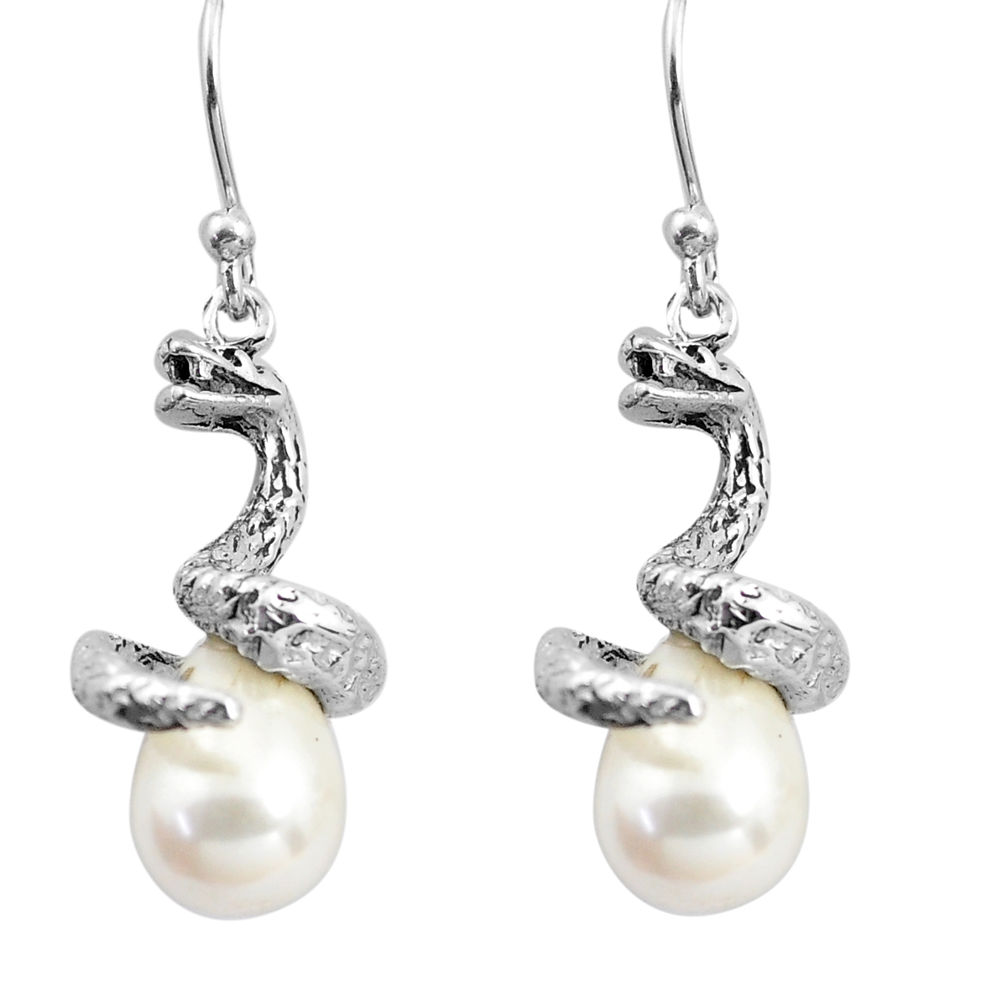 925 sterling silver 12.34cts natural white pearl snake earrings jewelry p84852