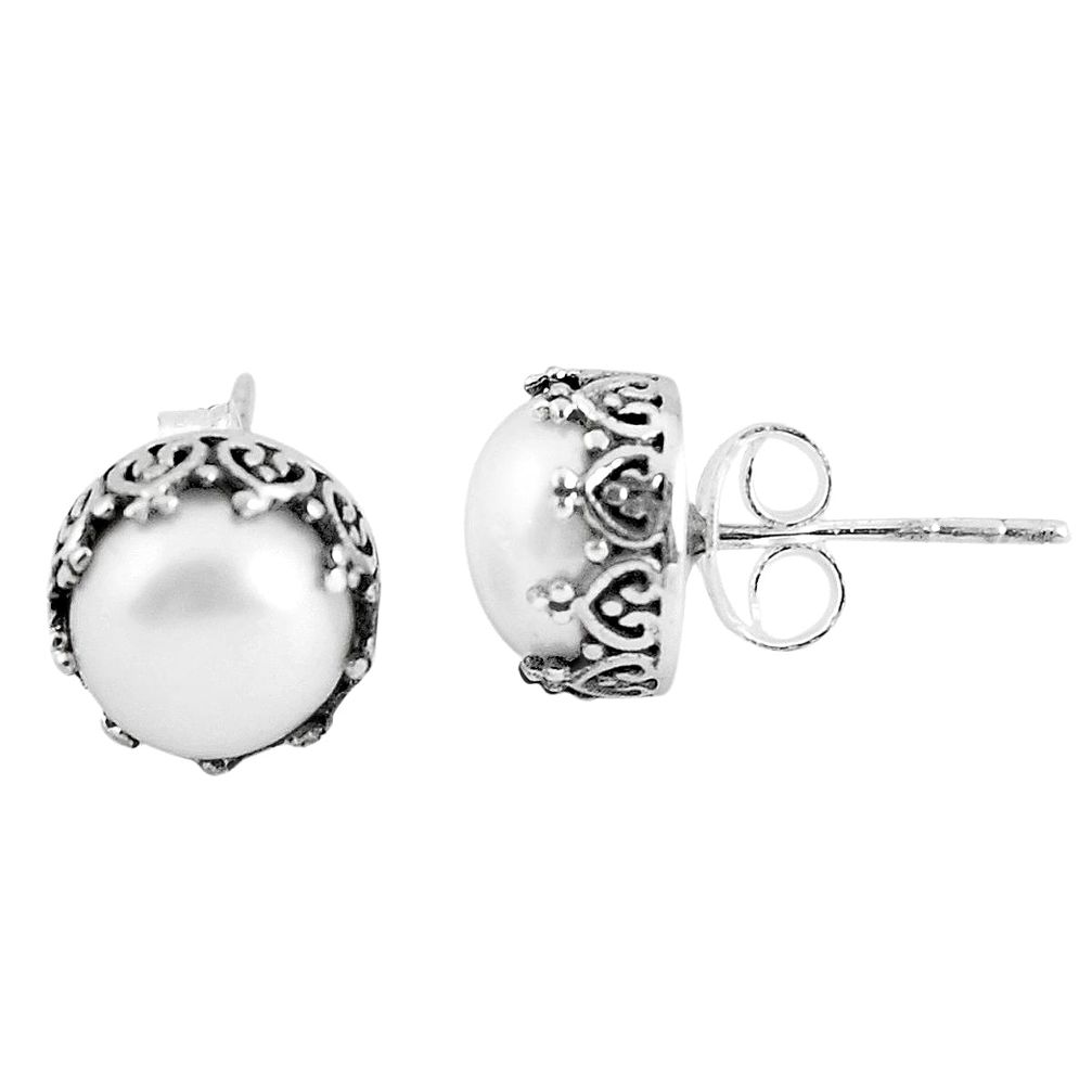 925 sterling silver 6.29cts natural white pearl stud earrings jewelry p48918