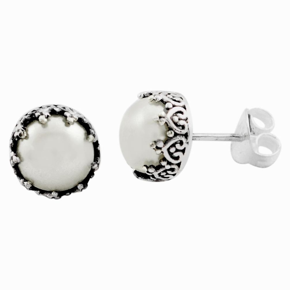 925 sterling silver 6.68cts natural white pearl stud earrings jewelry p88555