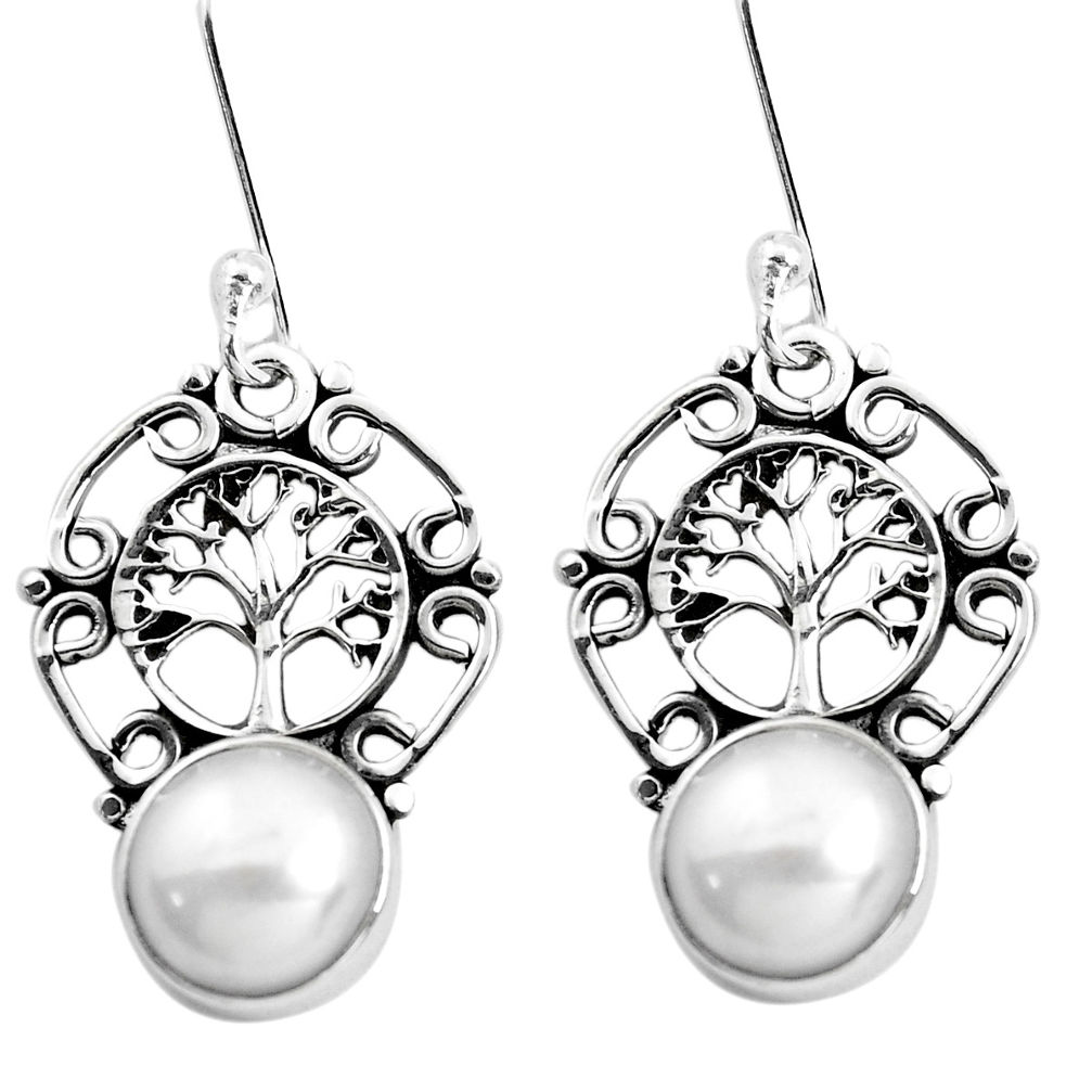 925 sterling silver 5.53cts natural white pearl tree of life earrings p41464