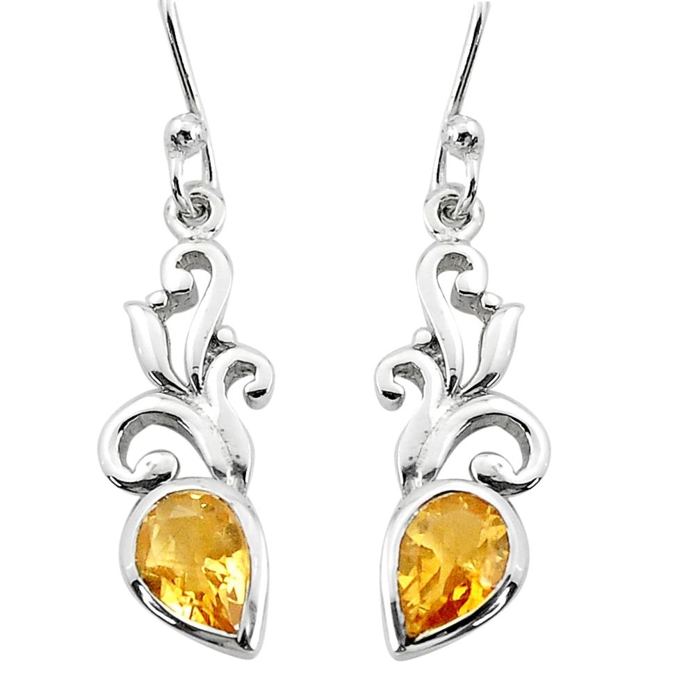 925 sterling silver 3.91cts natural yellow citrine dangle earrings p36859