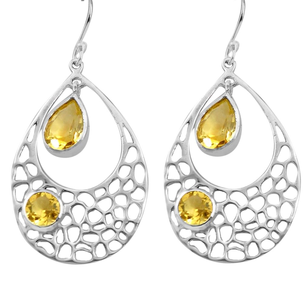 925 sterling silver 7.07cts natural yellow citrine dangle earrings p82130