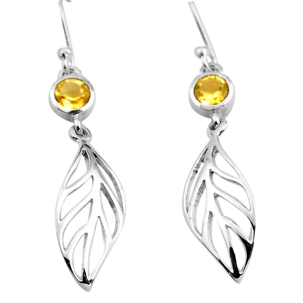 925 sterling silver 1.96cts natural yellow citrine deltoid leaf earrings p84144