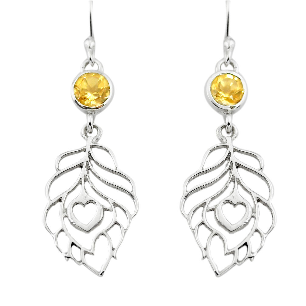 925 sterling silver 1.91cts natural yellow citrine feather earrings p73660